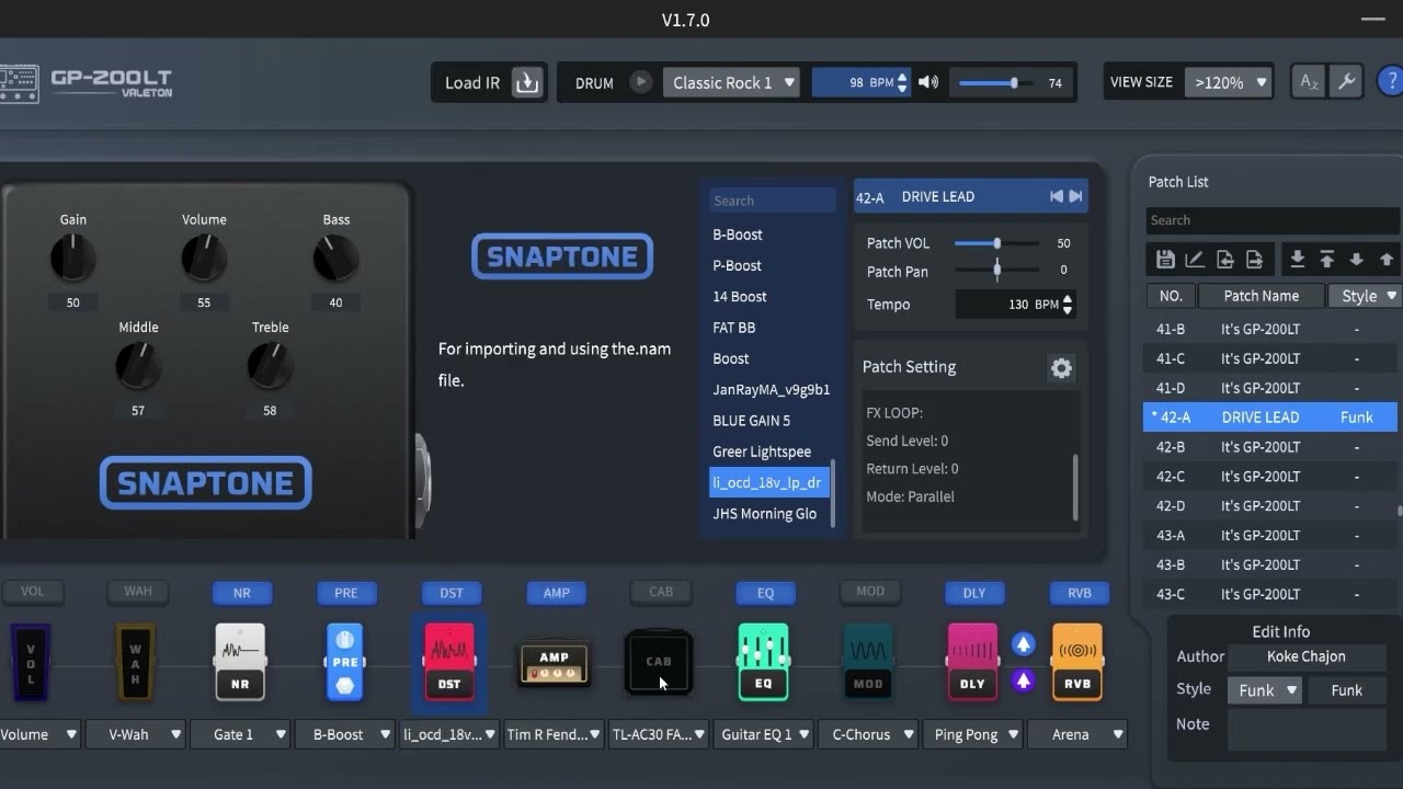 Valeton GP-200LT Firmware V1.7.0  - Como Cargar NAM