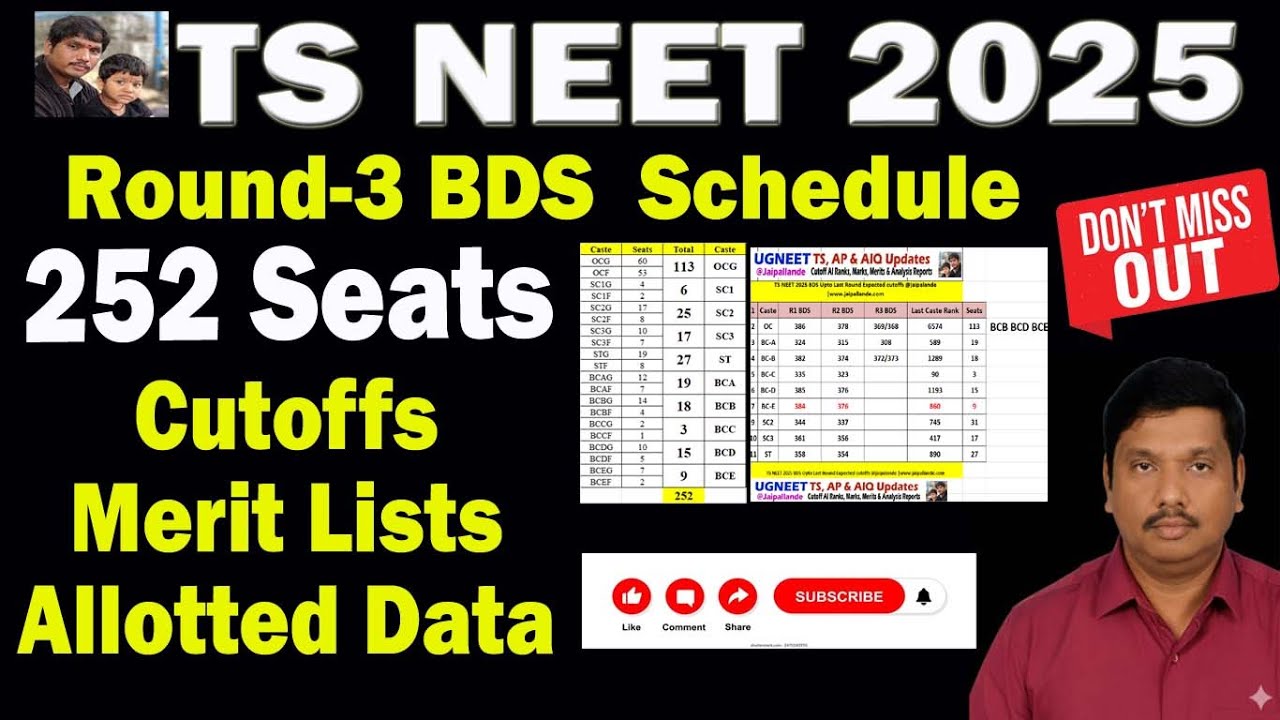 TS NEET 2025 Round-3 BDS Schedule Out | 252 Seats Available | Cutoffs, Merit List & Allotment Data
