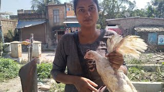 Elder Sister Beautiful To See Cutting Chicken Bansdroni