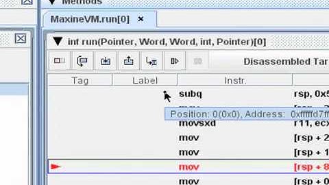 Maxine Inspector Mini-Demo 4 of 10 (2008):  Disassembled Machine Code