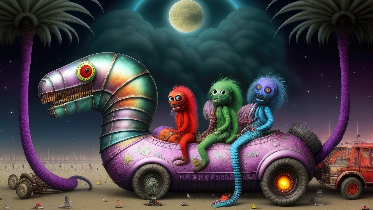 Codex Seraphinianus inspired creatures go to a rave party