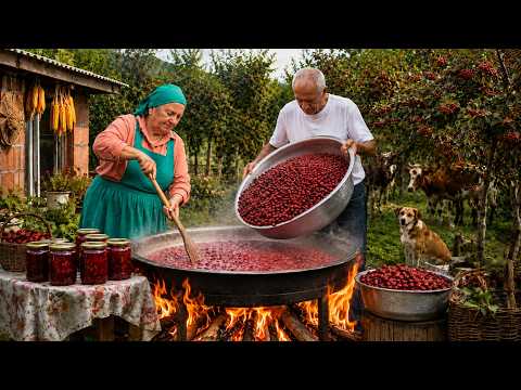 Traditional Cornelian Cherry Jam 🍒 Harvesting & Cooking in the Mountains of Azerbaijan