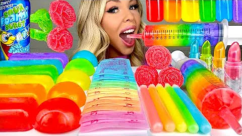 ASMR JELLY ICE BARS, EDIBLE MONEY, GIANT SYRINGE, SOUR CANDY MUKBANG