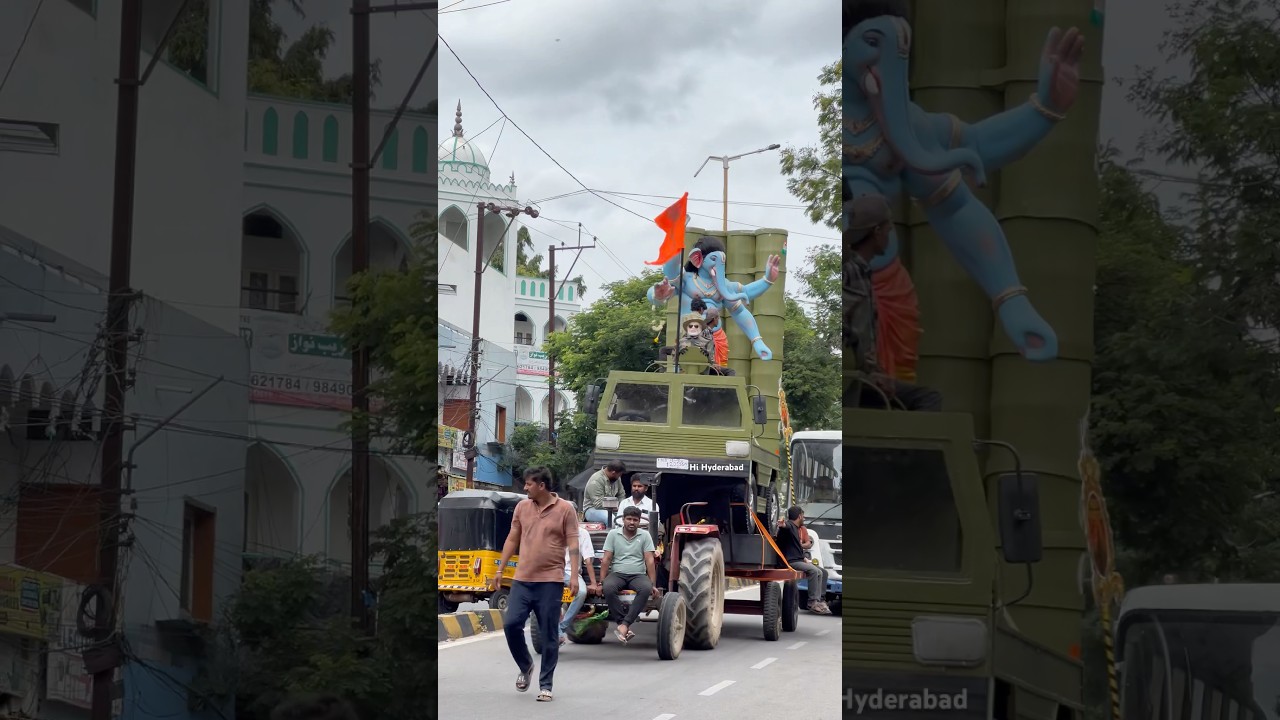 Hyderabad unique concept Ganesh idol transporting 2025, Ganesh Aagman for Ganesh Chaturthi ￼