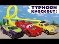Cars McQueen Typhoon knockout race with the funny Funlings and Hot Wheels superhero cars TT4U