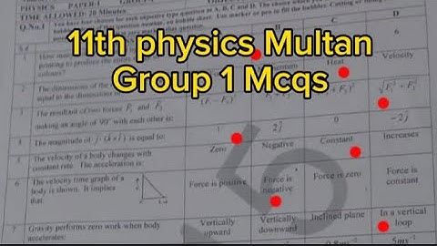 solved mcqs 11th physics Multan board group 1 paper 2024 1st year phusics paper 2024