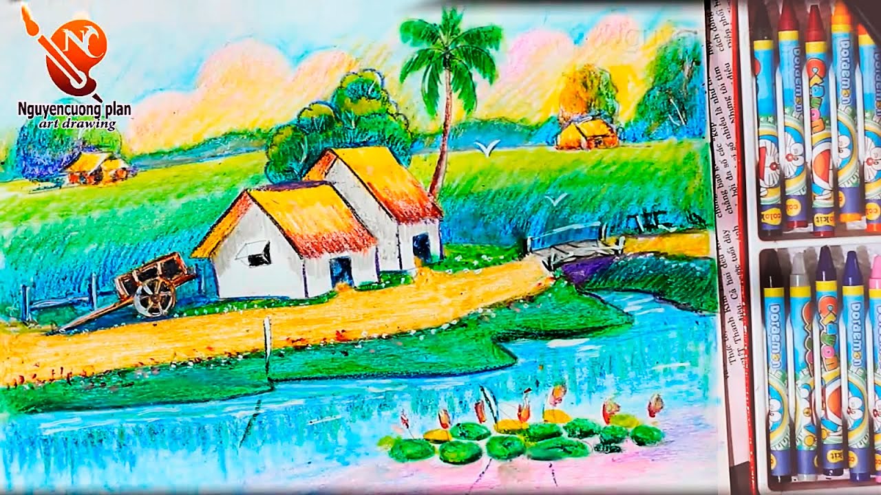 Vẽ tranh cuộc sống quanh em lớp 7 đơn giản ngôi nhà trong tranh