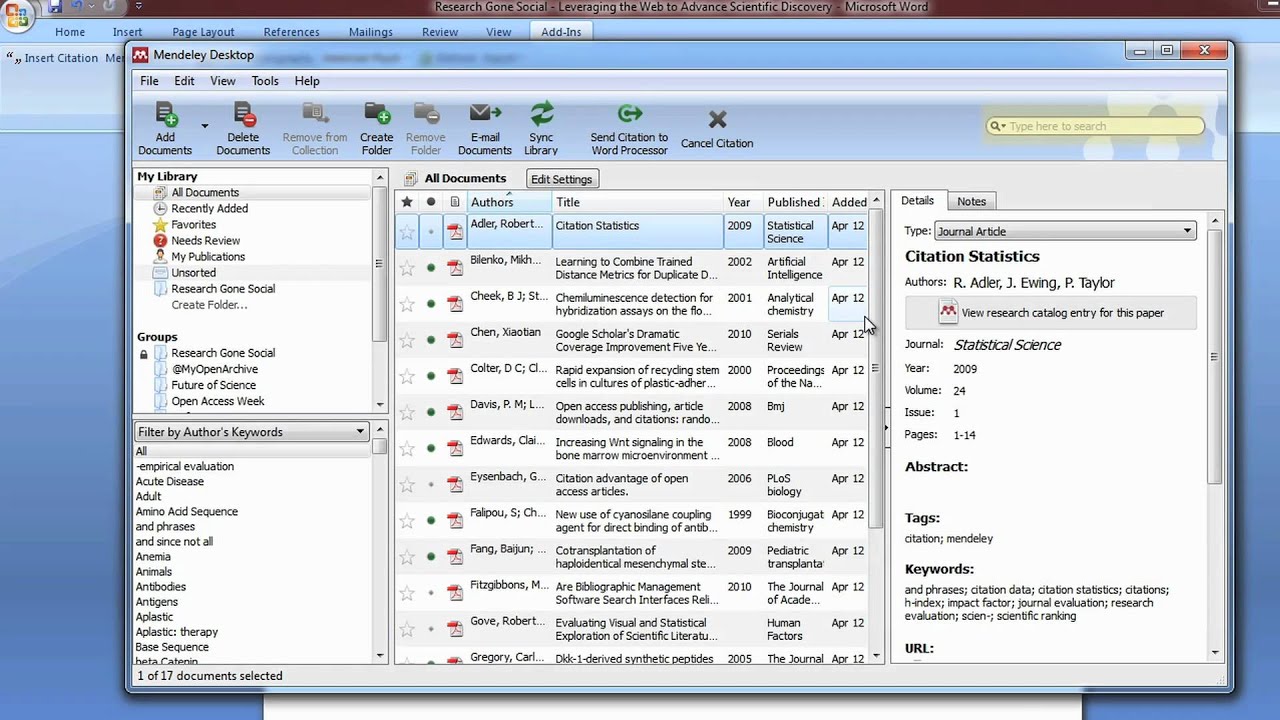 Generating Citations with the MS Word and OpenOffice Plug-ins (Mendeley  Minute)