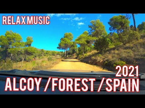 Spain Driving Forest Road Alcoy. Costa Blanca Road trip 4K