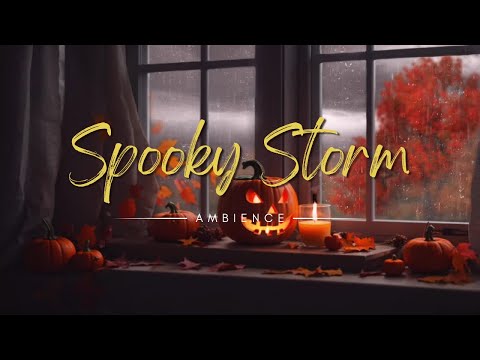 Spooky Storm Ambience Jack O Lantern By The Window Thunder And Lightning Sounds