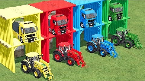 PARKOUR OF COLORS ! TRANSPORTING BALES with FRONT LOADER JOHN DEERE TRACTORS  ! Farming Simulator 22