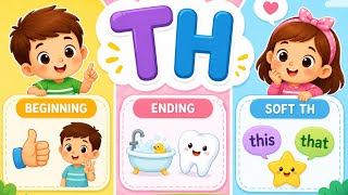 TH Words for Kids | Beginning TH, Ending TH & Soft TH Sounds | Phonics Lesson | Happy Phonics TV