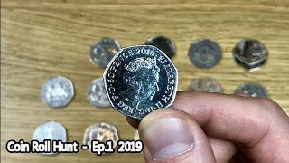 FIRST 2019 COIN HUNT ... FINALLY FIND A 2018!! || £100 50p COIN ROLL HUNT || Ep.1 - 2019