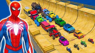 GTA 5 Crazy Ragdolls | Spiderman by Quad Bike On Rainbow Spiders Bridge (Spider Shark Jumps)
