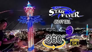 VR 360 5K Orlando Starflyer 450 ft Tall Swing Ride at Night in the Rain On Ride POV 2021 11 18