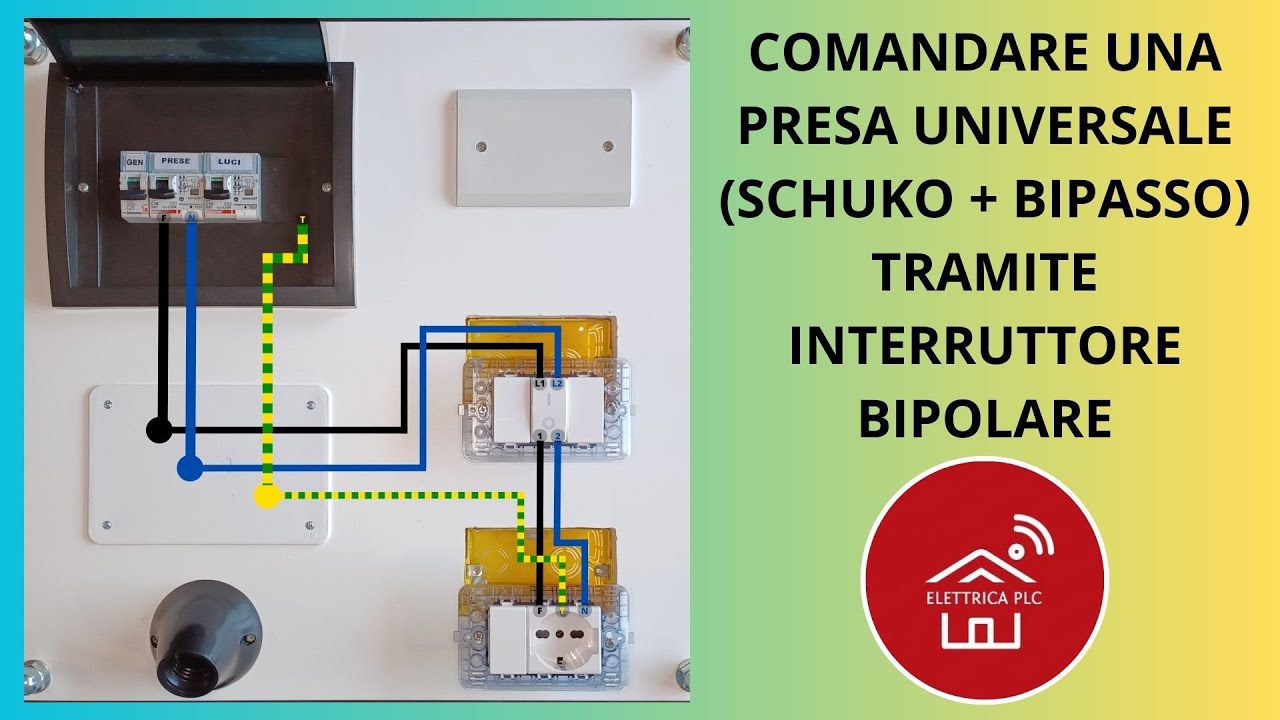 08* COMANDARE PRESA UNIVERSALE SCHUKO/BIPASSO 10/16A TRAMITE INTERRUTTORE  BIPOLARE + SPIA LUMINOSA 