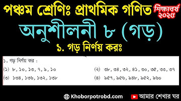 ৫ম শ্রেণির গনিত অনুশীলনী ৮ গড় এর ১নং প্রশ্ন গড় নির্ণয় কর এর সমাধান|  গড় এর সমাধান। Class 5 Math