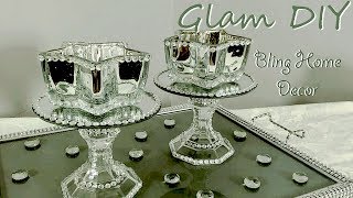 Dollar Tree DIY Glam Mercury Glass Mirror Candleholders Bling Home Decor