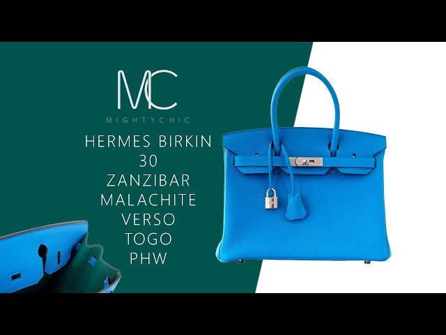 Hermes Birkin 30 Bag Verso Blue Zanzibar Malachite Togo