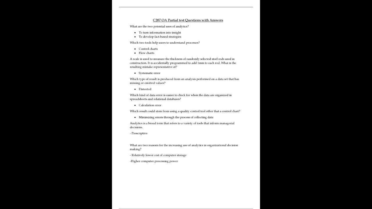 WGU C207 OA Partial test Questions with Answers
