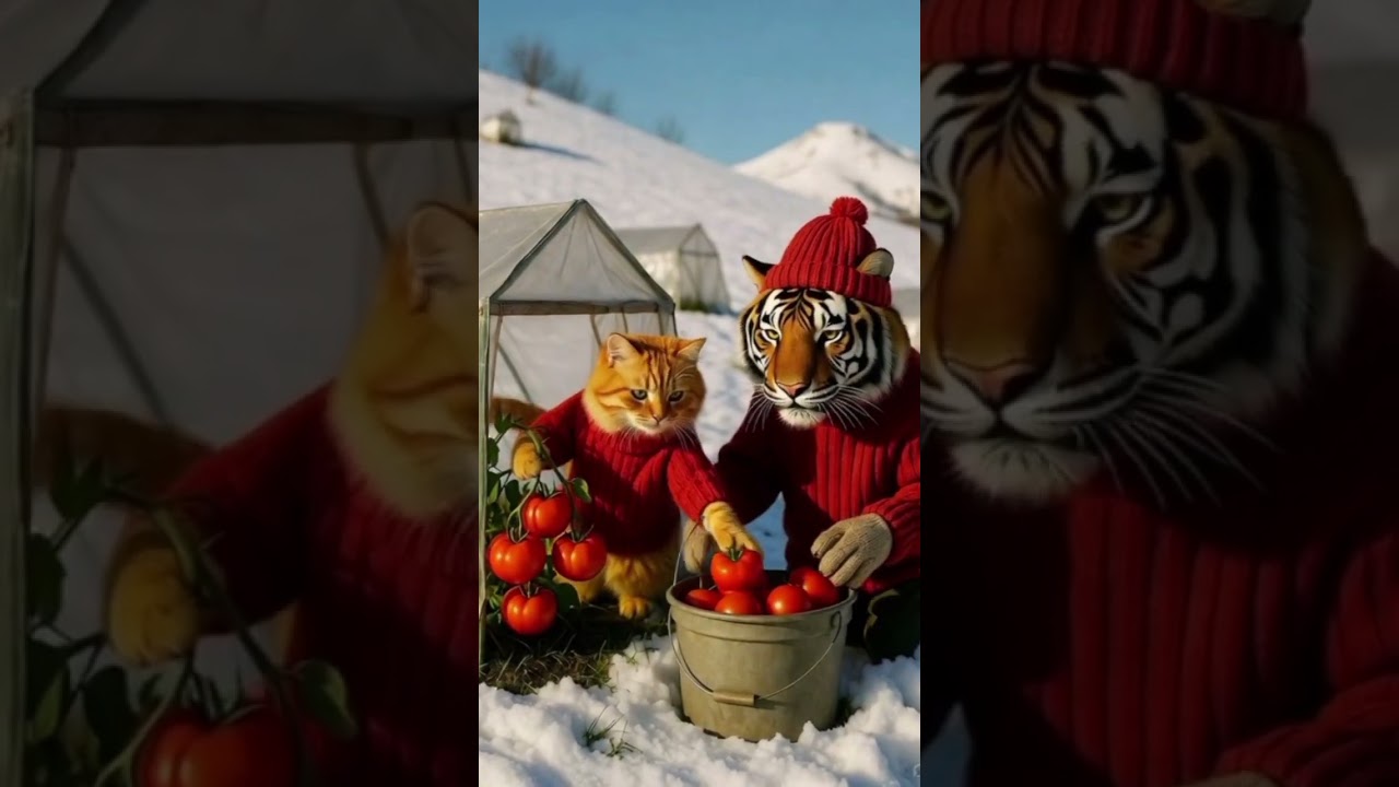 Cat and Tiger Tomato Farming 🍅🍅🧺