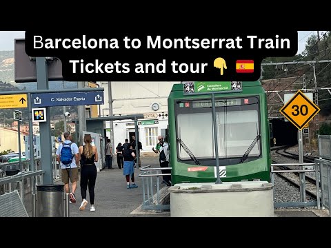 Barcelona to Montserrat monastery train, station guidance views,& tour 🇪🇸  4K