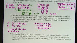 Honors Ch3-1 Part E - Story Problems #1-4