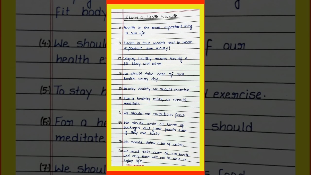 10 Lines on Health is wealth/ Essay on Health is wealth/ 10 Lines Essay on Health is wealth