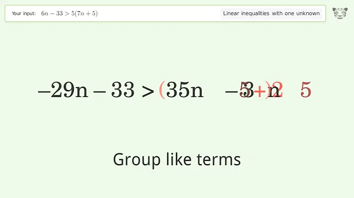 Solving Linear Inequalities: 6n-33 is Greater Than 5(7n+5)