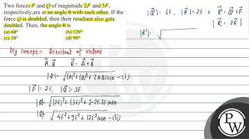 Two forces \( P \) and \( Q \) of magnitude \( 2 F \) and \( 3 F \), respectively,are at an angl...