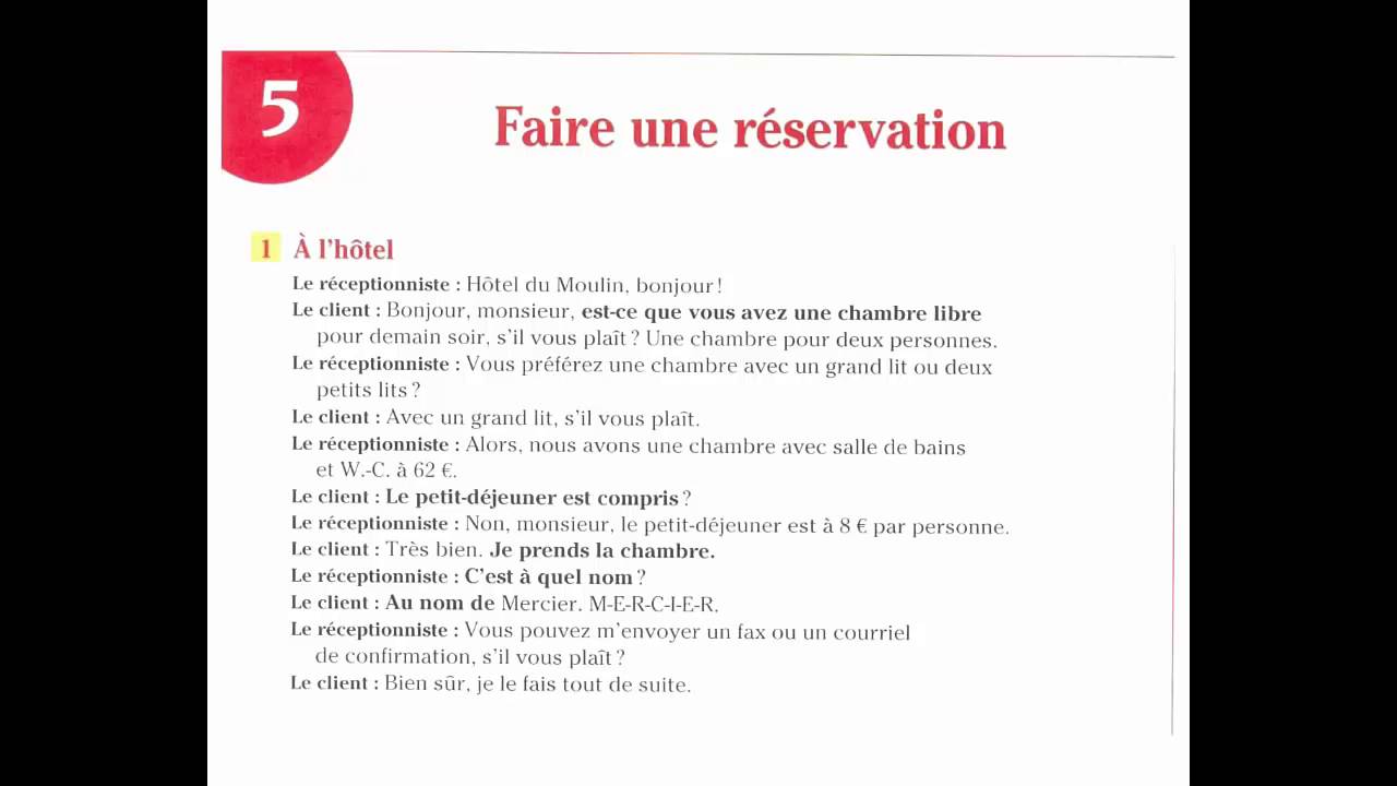 Dialogue En Français Nº:08 - Faire une réservation - À L'hôtel - YouTube