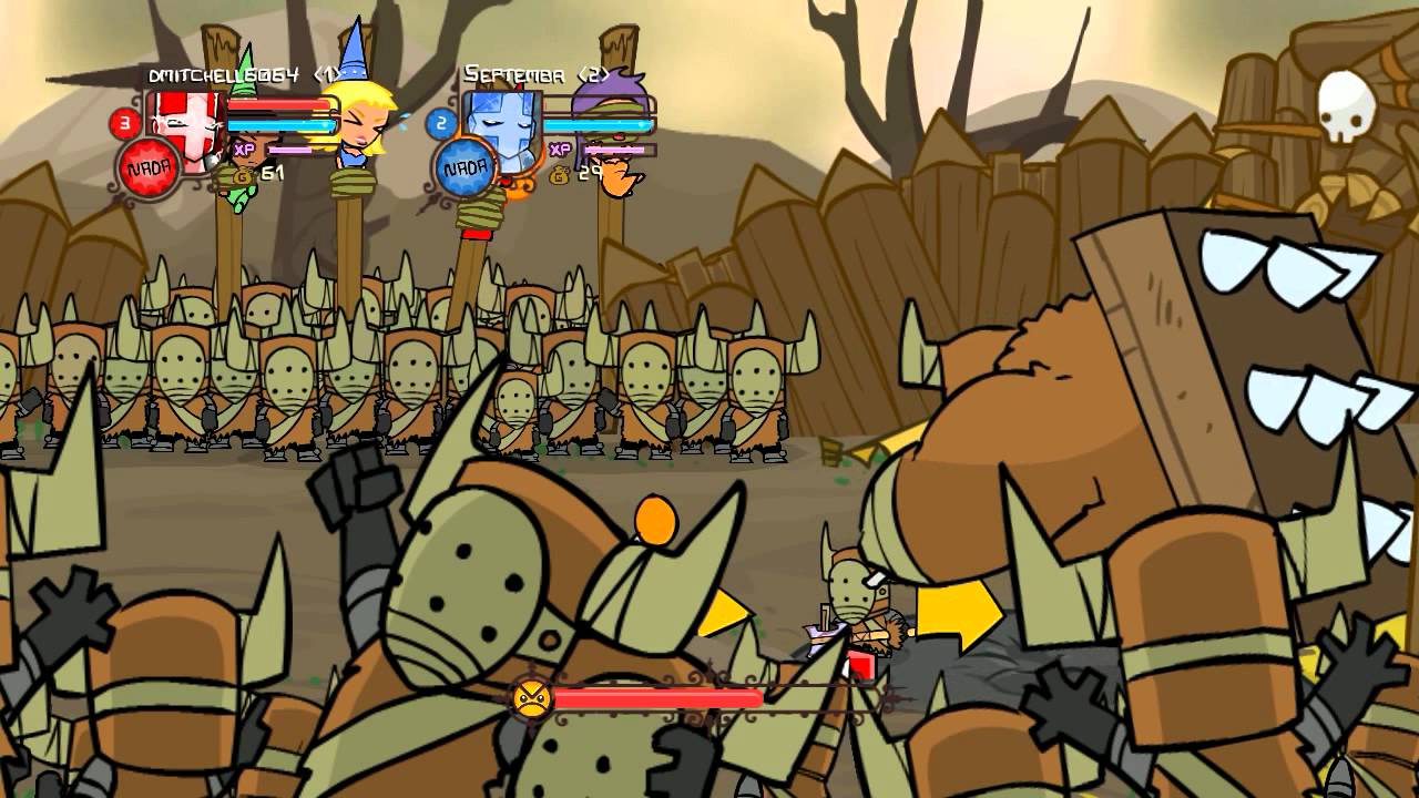 Me and one of my friends hit up castle crashers,The fight against barbarian...