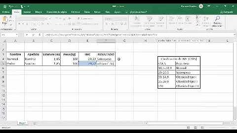 FORMULA PARA CALCULAR EL INDICE DE MASA CORPORAL EN EXCEL, A TRAVÉS DE LA " FUNCIÓN SI".