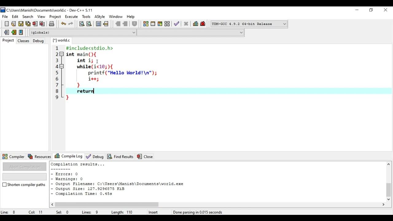 Print Hello Word 10 times using while loop in c - YouTube