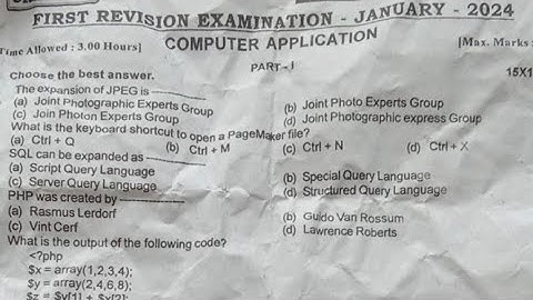 12th Computer Applications first Revision Exam 2024|Original Question Paper EM|Chennai District