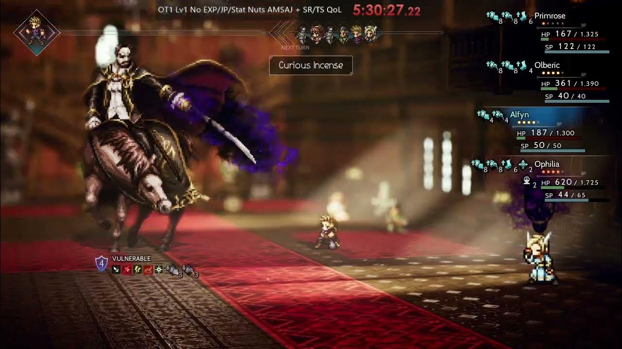 Octopath Traveler Speedrun Level 1 No Exp/JP/Stat Nuts All Main Stories & All Jobs (+QoL*) (Part