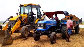 Jcb 3dx Eco Excellence Machine Loading Red Mud In Sonalika Di 42 RX  Tractor | Tractor Jcb | Dozer