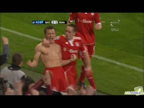 Ivica Olic scores the winner for the bavarian side in the ninetysecond minute of the first leg in the Allianz Arena.