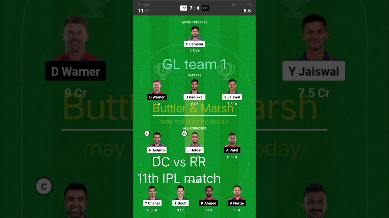 DC vs RR today match Dream 11 prediction team☝️☝️ l 11th IPL match