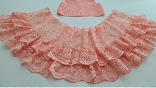 Very Easy Cutting and Sewing Lined Lace Dress / Frilly Dress Making