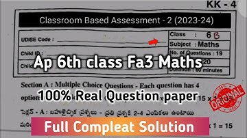 Ap 6th class maths Fa3 question paper 2023-24 with answer|6th class CBA-2 fa3 maths question paper