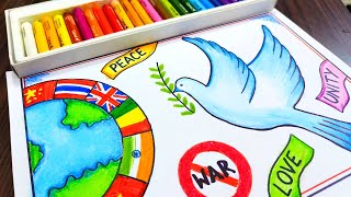 Peace Day drawing | Peace poster using oil pastels step by step | How to draw Peace day