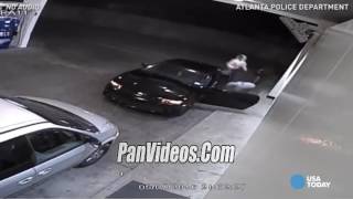 Mujer peleando con dos ladrones cara a cara para evitar que le roben su carro en una gasolineria