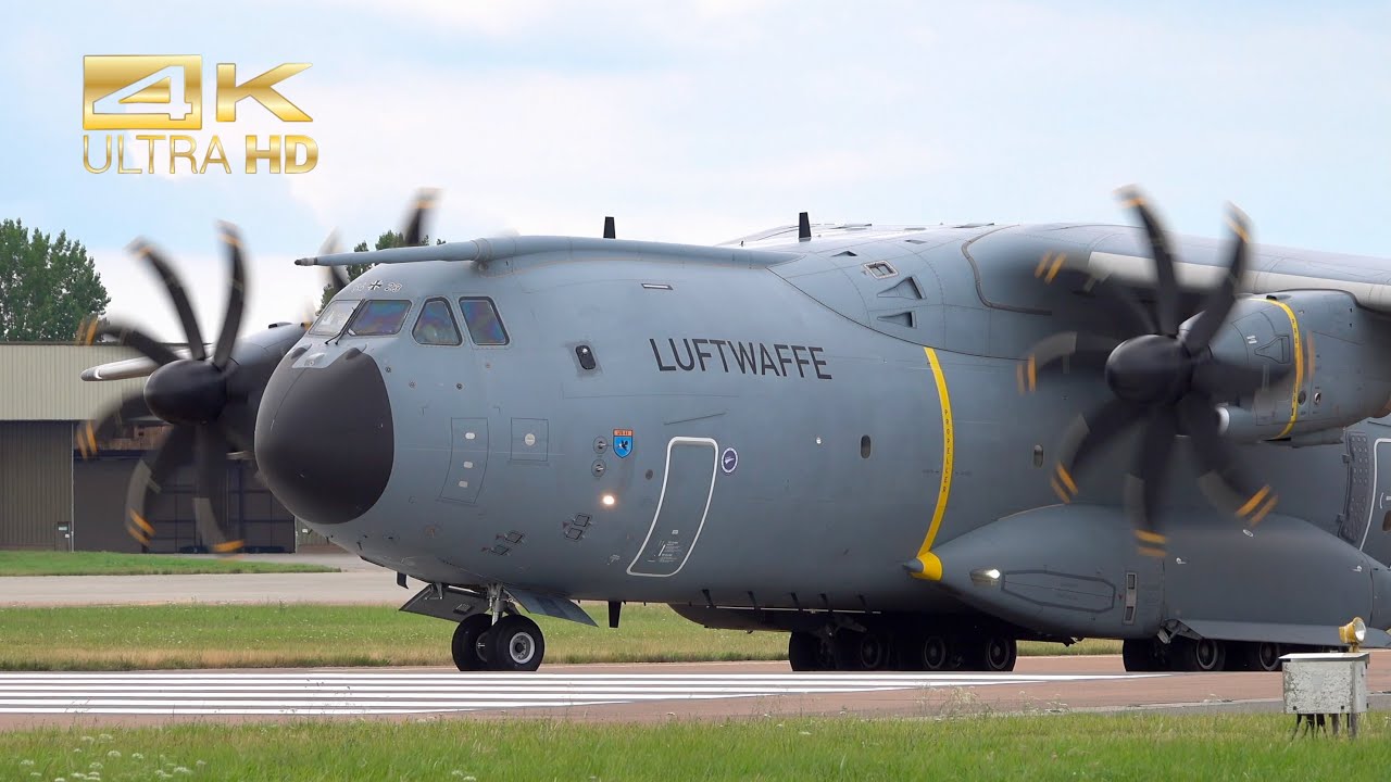 Airbus A400M Grizzly Atlas German Air Force 54+23 departure at RAF Fairford RIAT 2024 AirShow