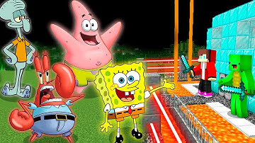 SPONGEBOB and PATRICK vs Security House in Minecraft Challenge Maizen JJ and Mikey