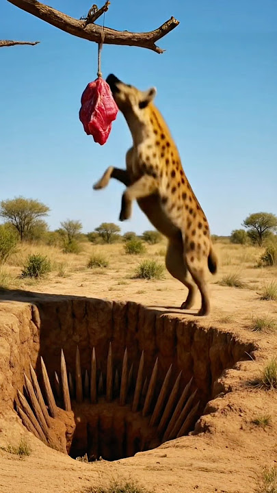 Will the hyena fall into the trap… or get the meat? 🐆🥩🤔 Lakadbagha fasega ya maas le jaayega? #hyena