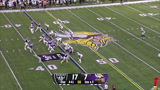 J.J. McCarthy somehow spins out of collapsing pocket for first down