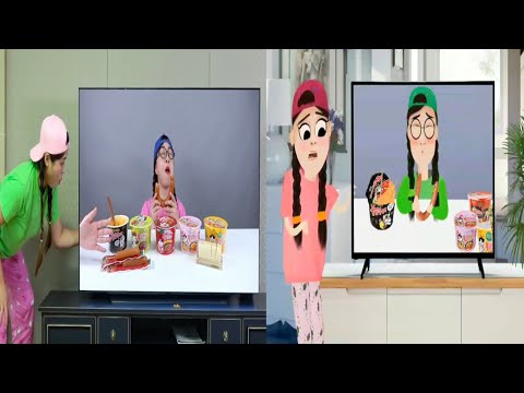 COMPARISON - Mukbang Black Noodle TTeokbokki 뽀로로 떡볶이 짜장면 먹방 도나 DONA vs Dona Animation