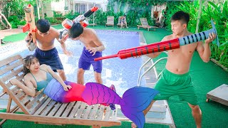 LTN Nerf War : UNDERWARTER FISHING MERMAID PREGNANCY PRANK BATTLE Seal Warriors Nerf Guns Bad Guys