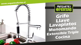 Grifo llave lavaplatos monomando cocina extensible triple - Dorado